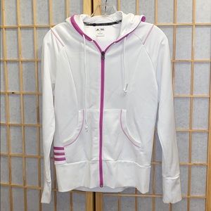 Adidas white hoodie with pink trim. Size small